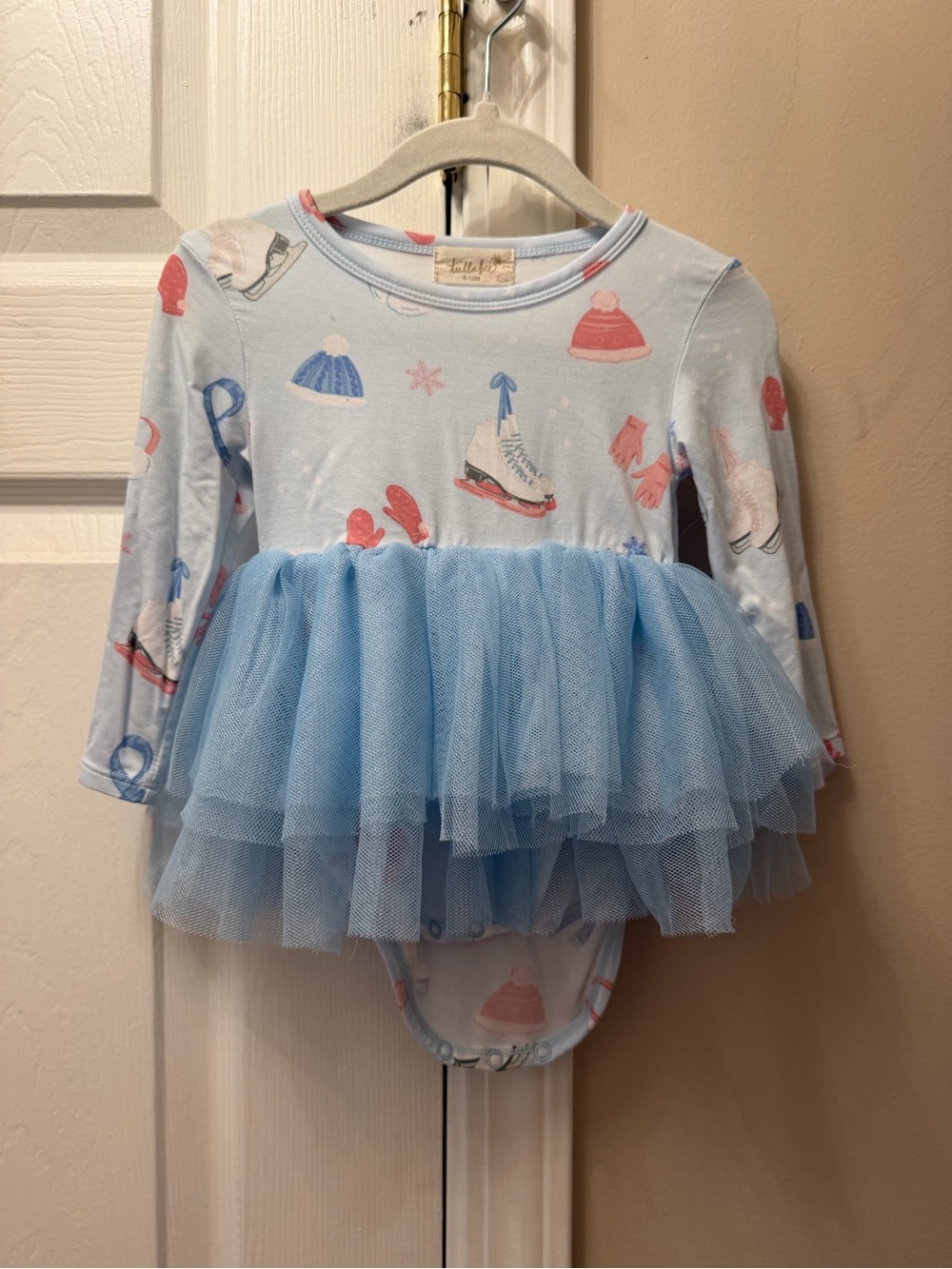 Tullabee Light Blue Tulle Tutu Dress- Ice Skate Print